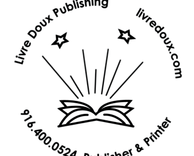 Illustration of a black and white book and sun with text - LDP logo. Livre Doux Publishing -